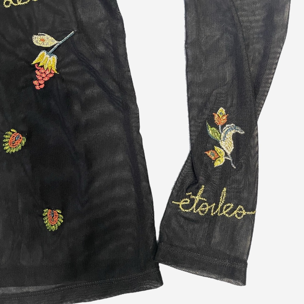 Cinq à Sept Black sheer mesh embroidered turtleneck whimsical dark bohemian S/M - Picture 10 of 16
